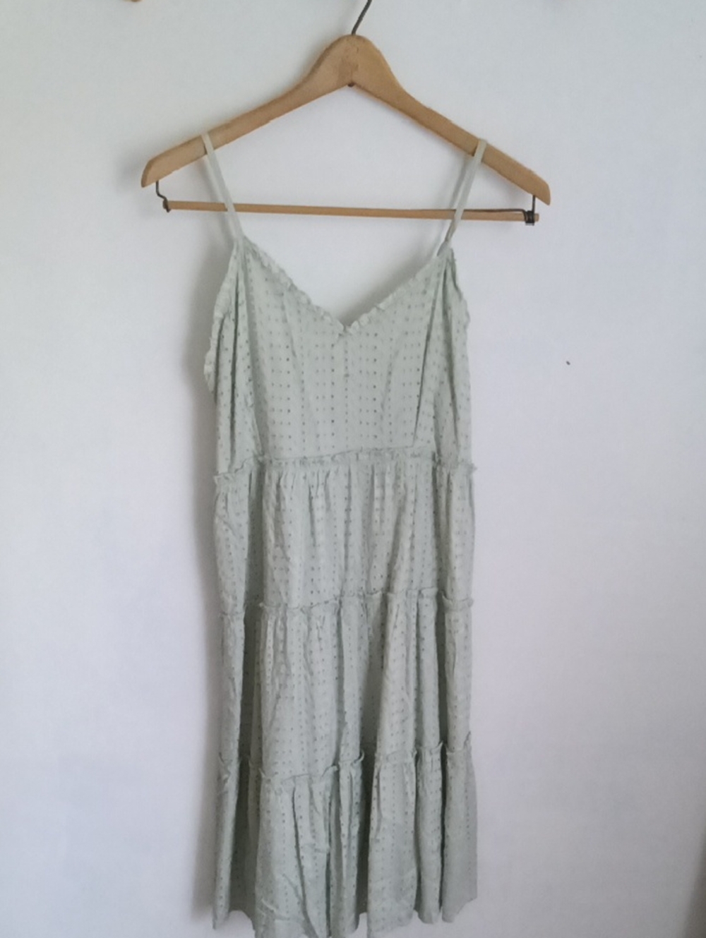 Light Sage Tiered Midi Dress with Spaghetti Straps